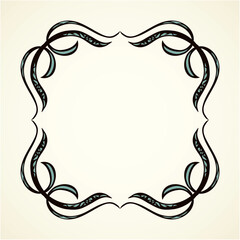 Old cute romantic book ribbon bow swirly tag swoosh element isolated on white paper card backdrop. Freehand black ink pen outline drawn curly corner sketchy in artistic rustic curlicue scrawl style