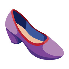 purple low-heeled shoe with red trim vector, vector illustration of a purple low-heeled shoe featuring red trim, a beige insole, and a stylish rounded design in a flat style.
