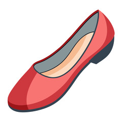 red flat shoe with low heel vector, vector illustration of a red flat shoe featuring a low black heel, light beige insole, and sleek design, created in a modern style.
