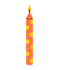 Colorful orange candle with polka dots lit and ready for celebration