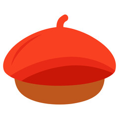 red and brown beret vector illustration, vector illustration of a simple red beret with a brown base, designed in a clean and minimal flat style.
