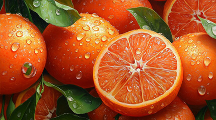 Świeże pomarańcze pokryte kroplami wody, podkreślające ich soczystość i intensywny kolor, z wyraźną teksturą skórki.