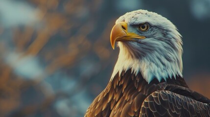 Obraz premium An eagle in flight with a backdrop of trees.