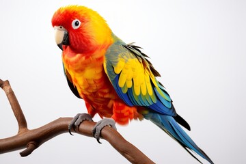 Fototapeta premium A vibrant and colorful parrot perched gracefully on a branch, showcasing its stunning plumage in detail.