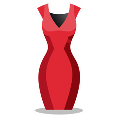 elegant red bodycon dress illustration, vector illustration of a sleek red bodycon dress with a deep neckline and cap sleeves, designed in a modern flat style.
