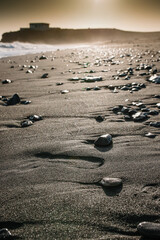 A close-up of the black beach during sunset in Tarajalejo
 In the Canary Islands, Spain 