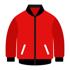 red jacket with black collar illustration, vector illustration of a red jacket featuring a black collar, cuffs, and pockets, designed in a clean and modern flat style.

