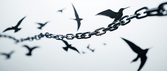 Obraz premium Bird escaping chains, symbolizing freedom.