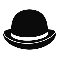 black bowler hat with white band, vector illustration of a black bowler hat featuring a simple white band, ideal for classic, formal, and vintage-inspired fashion themes.

