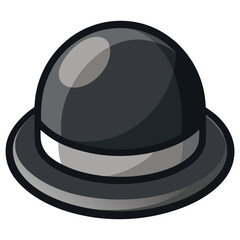 black bowler hat with gray band, vector illustration of a black bowler hat featuring a gray band and glossy finish, perfect for formal, vintage, and classic fashion themes.
