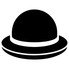 black bowler hat with white band, vector illustration of a black bowler hat featuring a simple white band, ideal for classic, formal, and vintage-inspired fashion themes.
