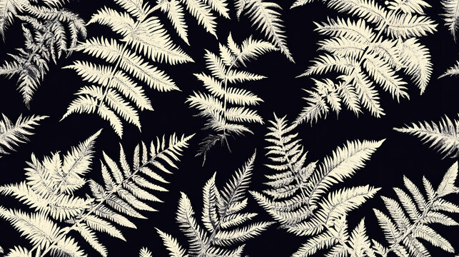 The beautiful pattern of fern leaves on a black background. an up-close and personal view of this amazing pattern. Bracken. Illustration