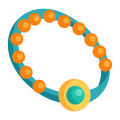blue bracelet with orange beads, vector illustration of a blue bracelet featuring orange beads and a yellow centerpiece with a green accent, perfect for fashion themes.

