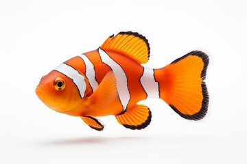 A vibrant orange clownfish swimming gracefully, showcasing its striking stripes and lively personality.