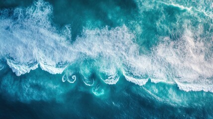 Fototapeta premium Cascading waves create intricate patterns in a vibrant turquoise ocean, reflecting sunlight on a clear day, evoking a sense of calm and beauty. Generative AI