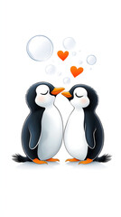 charming cartoon penguins gazing lovingly at each other heart shaped bubbles floating above