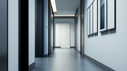 Obraz premium Modern minimalist hallway with minimal decor. Featuring a clean, open design with sleek lines