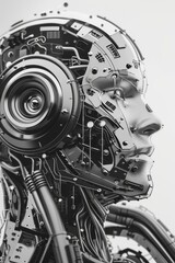 Fototapeta premium High-tech robotic head with circuitry design.