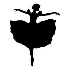 Dancing ballerina silhouettes isolated over white background.black beautiful moving ballerina dancer icon.Graceful dancing ballet balancing on one leg.pirouette by an young ballet girl symbol. © shivam