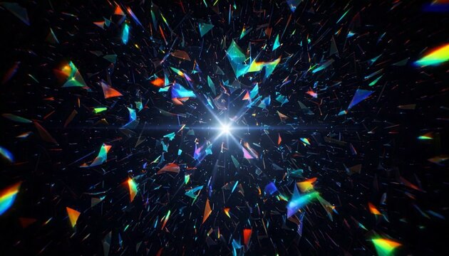 Efeito de part&iacute;culas e peda&ccedil;os abstratos com luzes arco-&iacute;ris em fundo escuro - Generated Image