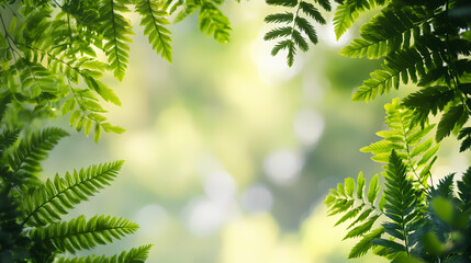 Naklejka premium Lush green leaves frame on light background. Bracken. Illustration
