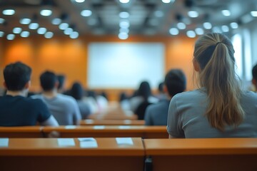 Woman listening in school classroom lecture