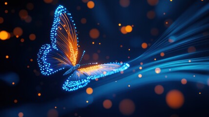 Dazzling butterfly animation digital art abstract design dark environment close-up view vibrant concepts