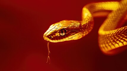 Fototapeta premium Golden snake slithering in a mysterious setting wildlife photography nature close-up perspective