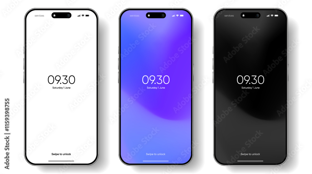 Poster Realistic smartphone mockup. Mobile phone vector with isolated on white background. Device front view. 3D mobile phone with shadow. Realistic, high quality smart phone mockup for ui ux presentation.