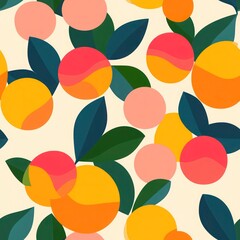 Abstract fruit pattern in a vintage-modern style. Seamless design with geometric fruit shapes.