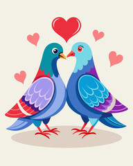 Romantic Valentine's Day Lovebirds Illustration with Vibrant Colors and Heart Accents,