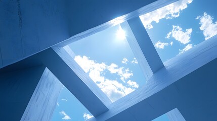 Obraz premium Minimalist Geometric Blue Sky Architectural 3D Render Space