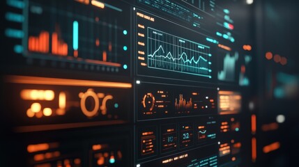 A closeup of a control panel augmented with AR where data visualization shows energy consumption trends in real time alongside interactive graphs floating above the panel.