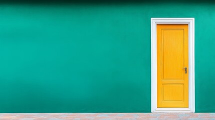 Bright Yellow Door on Vibrant Green Wall in Minimalist Style, Showcasing Modern Architectural Design and Bold Color Contrast for Interior and Exterior Decor Concepts