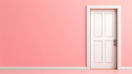 Minimalistic Design of a Closed White Door Against a Soft Pink Wall in a Contemporary Interior Setting for Stylish Home Decor and Inspiration