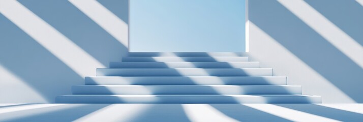 Obraz premium 白い階段と青い空が広がる空間