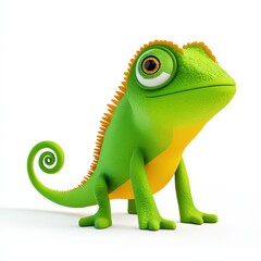 Fototapeta premium a quirky chameleon cartoon, animal character, 3D illustration, glossy and amusing, isolated on white background