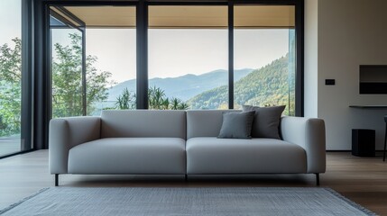 Fototapeta premium Modern minimalist living room with minimal decor. Featuring a clean, open layout with sleek lines