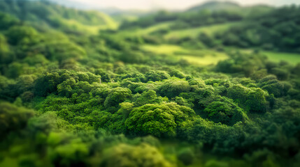 Captivating tilt-shift photography captures vibrant green bracken nestled within a lush forest, creating an enchanting scene that nature enthusiasts. Bracken. Illustration