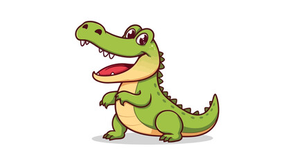Naklejka premium A cute cartoon illustration of a green dinosaur character, featuring a fun and funny baby reptile like a crocodile, lizard, or alligator, with a dragon-like appearance and wildlife nature
