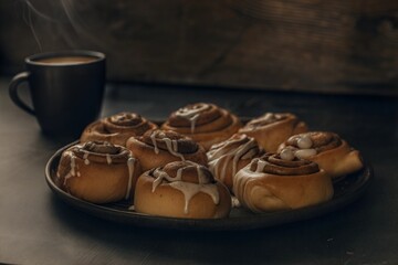 Sweet Cinnamon Rolls with Coffee