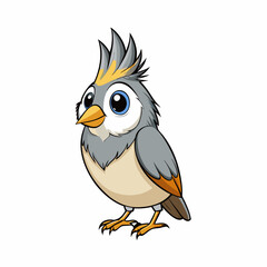 Cartoon Tufted Titmouse Vector Illustration with White Background – Fun and Colorful Design