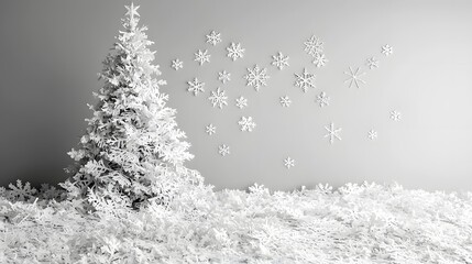 Obraz premium Enchanting Papercut Christmas Tree with Dazzling Snowflake Backdrop
