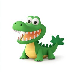 Fototapeta premium a smiling crocodile cartoon, animal character, 3D illustration, colorful and friendly, isolated on white background