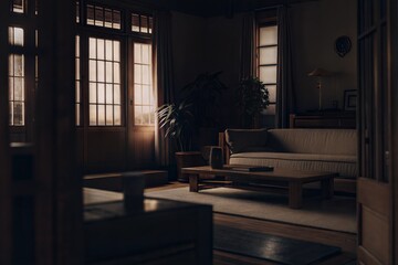 Sunlit Living Room with Beige Sofa