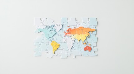Obraz premium Colorful World Map Puzzle Pieces on Light Background Representing Continents and Countries for Educational Use and Creative Projects in Geography