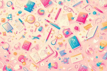 A colorful array of stationery items and creative tools on a soft background.
