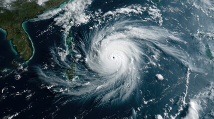 Hurricane Approaching Land Over Ocean Waters in Dramatic Weather Event