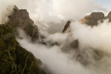 Madeira hike Pico do Areeiro to Pico Ruivo majestic landscape above the clouds panorama with beautiful mountain peaks
