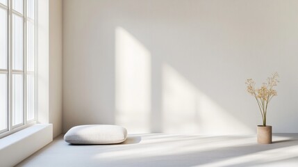 Fototapeta premium Modern minimalist meditation space with minimal decor. Featuring a clean, open design with sleek lines